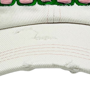 AKA White Distressed Denim Hat Pink Embroidered Letter Baseball <b>Cap</b> Adjustable Washed Denim Headwear Casual Fashion <b>Vintage</b> - Product Image 4