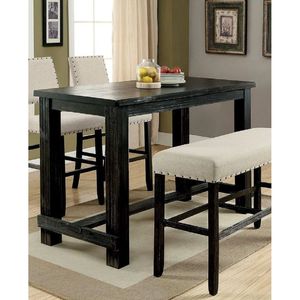 Tavolo da Pranzo Antico Nero Stile Bar con Supporto Centrale e Poggiapiedi per Arredamento Sala da Pranzo - Product Image 3