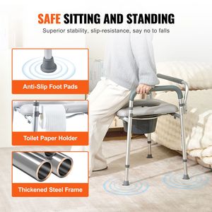 Sedia Comoda Stile Moderno con Seduta Imbottita e Braccioli, Altezza Regolabile a 7 Livelli, Secchio Rimovibile da 5,8L, Facile Montaggio, Materiale in Acciaio - Product Image 3