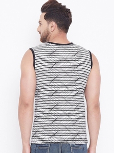 Camiseta sin mangas a rayas para hombre, cuello redondo, informal, transpirable, de punto, de algodón - Product Image 3