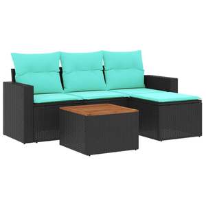 Juego de sofás de patio de ratán sintético negro de 5 piezas con cojines, elegantes muebles de exterior - Product Image 2