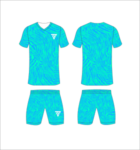 Ensemble de maillots de football personnalisés sublimés bleu jaune géométrique pour hommes, col en V, manches courtes, coupe athlétique anti-transpiration - Product Image 5