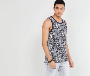 Camiseta sin mangas con estampado de patchwork para hombre, cuello redondo, ropa informal, transpirable, de algodón tejido. - Product Image 2