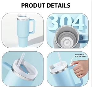 Vaso Térmico Personalizado de Doble Pared con Recubrimiento en Polvo, 40 oz, con Asa, Aislado para Bebidas Frías y Calientes, de Acero Inoxidable, con Pajita - Product Image 3