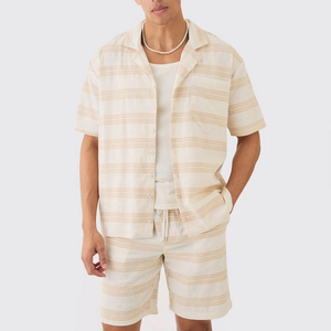 Ensemble décontracté sur mesure pour homme, été, 2 pièces, respirant, en polyester et coton, chemise et short, ensembles jumeaux, soldes - Product Image 3