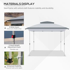 Gazebo Pieghevole Istantaneo 12x12 con Pareti Laterali in Rete, Altezza Regolabile a 3 Livelli, Borsa per il Trasporto, Grigio, per Cortile - Product Image 4