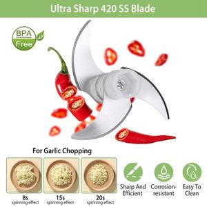 Mini tritatutto elettrico 4-in-1 in acciaio inossidabile per frutta a base di carne all'aglio con una chiave autopulente mangime a lungo - Product Image 3