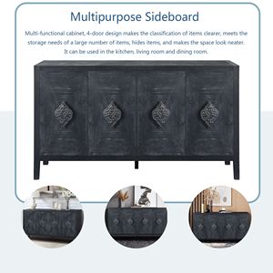 Mobile Antico a Quattro Ante con Maniglia Intagliata a Fiore per Soggiorno, Cucina o Corridoio (Nero) - Product Image 3