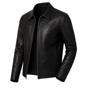 Herren Premium Matt-Lederjacke mit Umlegekragen, Reißverschluss, Slim Fit, Motorrad-Biker-Stil für Herbst und Winter - Product Image 3