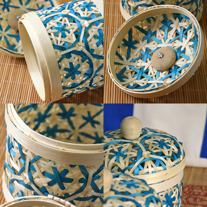 Boîte cadeau en bambou décorative, mini-bocal en bambou tressé avec bouton en bois, écologique, vintage, artisanal, pour bijoux, armoire, salon - Product Image 4