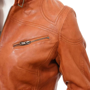 Veste en cuir pour femme sur mesure, style motard, en cuir véritable, coupe ajustée, doublure en coton respirant, vente en gros - Product Image 3
