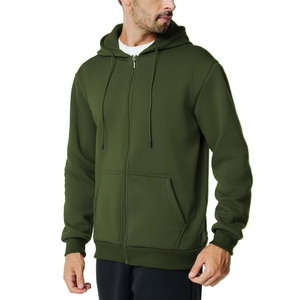 Sweat-shirt à capuche zippé vert olive pour homme, coupe classique, molleton décontracté 100% coton, manches longues, couleur unie, sweat à capuche zippé pour homme - Product Image 4
