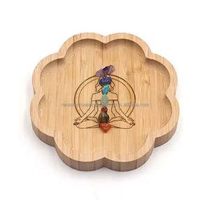 Placa de altar de madera hecha a mano, estilo floral con piedras preciosas de Chakra para velas, meditación y decoración a buenos precios de mayorista - Product Image 5