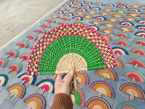 Premium Patterned Seagrass Handfan Refined Wedding Gift Natural Fiber <b>Folding</b> Accessory Vietnam Handmade Party Artistic <b>Fan</b> - Product Image 5