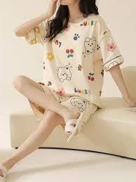 Pyjama 1 pièce en jersey à manches courtes et taille élastique, motif 12 couleurs, pour femme, collection 2026 – Vente en gros de vêtements de détente personnalisés - Product Image 4