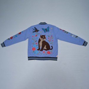 Unisex Blue <b>Corduroy</b> Varsity <b>Jackets</b> Stand Collar Embroidered Letters Leather Sleeves Preppy Style Winter Wear Wholesale Custom - Product Image 2