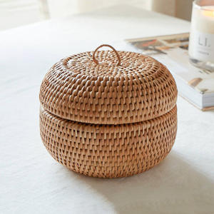 Boîte organisatrice multi-usages pour cuisine, salon, contenants en rotin avec couvercle, boîtes de rangement faites à la main - Product Image 2