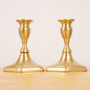 Vintage Solid <b>Brass</b> Candle <b>Holder</b> Pair Hexagon Base <b>Candlestick</b> <b>Holders</b> Decorative <b>Brass</b> Taper Candle Stands Lighting Accessory - Product Image 1