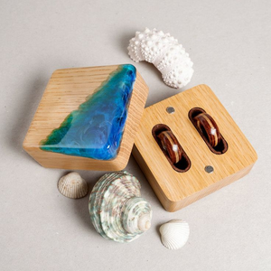Caja de Anillos de Madera y Resina Hecha a Mano, Única, con Doble Ranura, para Propuesta de Matrimonio, Boda, Venta al Por Mayor - Product Image 1