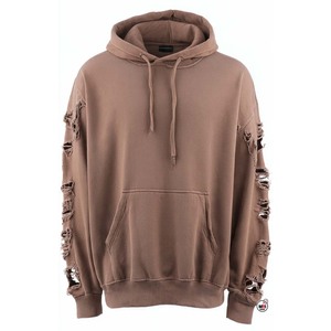 เสื้อฮู้ดดี้โอเวอร์ไซส์ผู้ชาย สีพื้น แขนขาดแต่งสไตล์ดิสเทรส มีกระเป๋า ผ้าถักเนื้อฝ้าย ใส่สบายสำหรับฤดูใบไม้ร่วง ขายส่ง - Product Image 1