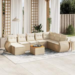 Conjunto de Sofás Modulares Grandes de Ratán Sintético PE Beige para Jardín, Muebles Modulares Cómodos para Exteriores - Product Image 1