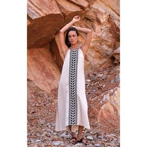 Robe longue d'été bohème pour femme, dos nu, imprimée, en coton, coupe ample, col rond - Product Image 2