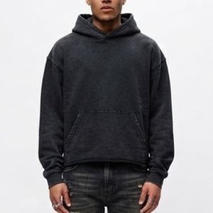 Men's Oversized Hooded Sweatshirt Black <b>White</b> Letter Print Streetwear Style Back Logo Cotton French Terry Regular Autumn Wear - Product Image 2