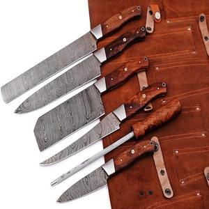 Handmade High Carbon Steel Blade 5-Piece Ambidextrous Kitchen Chef Knife Set Sharp Edge for Outdoor Cooking Padded <b>Leather</b> <b>Pouch</b> - Product Image 2
