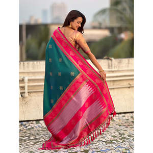 Elite Weaves Green Soft <b>Silk</b> Traditional Zari Contrast Woven Saree Elegant Scarf and <b>Shawl</b> 650g - Product Image 4