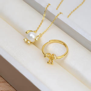 S925 Silver Open <b>Dog</b> Zodiac Ring Set 6-7 Pearl Empty <b>Chain</b> Necklace DIY Accessories Inlaid 1351 Fashion Jewelry Sets - Product Image 1