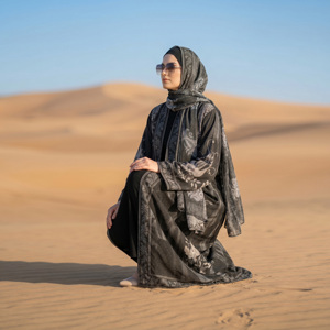 Weightless Loose Open Front Abaya with Matching Hijab <b>for</b> Muslim Women Modest Wear Islamic Floor Length Prayer Robe - Product Image 3