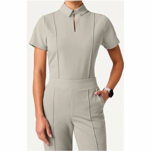 Conjuntos de uniformes médicos con cuello alto, manga corta, transpirables, 35% algodón, blusas médicas sólidas para mujer, uniformes de enfermería. - Product Image 5