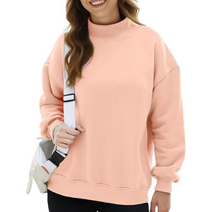 เสื้อสเวตเชิ้ตคอเต่าสำหรับผู้หญิงสีพีช แขนยาวทรงหลวมแบบไหล่ตก พร้อมแถบยางยืดตรงชายเสื้อเพื่อชุดลำลองสบายๆ - Product Image 1