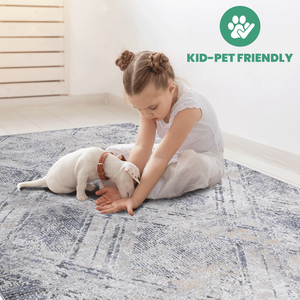 LOOM LUXE Collection Elegante 8X10 Azul/Gris Geométrico No se desprende Juego de alfombras para el hogar Oficina Dormitorio Sala de estar Mancha - Product Image 5