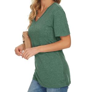 T-shirts pour femmes en gros, col rond, confortables, décontractés, à manches courtes, personnalisables, imprimés, couleur unie - Product Image 4