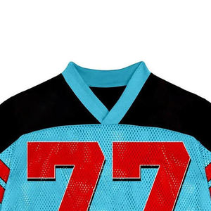 Camiseta de fútbol de malla tejida oversize con cuello en V y corte cropped estilo boxy para hombre, de fabricante American Vintage Soccer Jerseys France. - Product Image 4