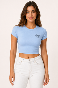 Camiseta Corta de Mujer con Cuello Redondo, Manga Corta, Algodón, Estampado Digital, Tejido de Punto, Estilo Urbano, Top de Verano - Product Image 3