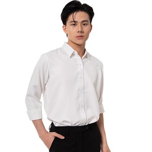 Chemise décontractée vintage tissée pour homme, imprimée sur mesure, teinte unie, infroissable, détection anti-plis, polyester/coton, ODM, manches longues - Product Image 2