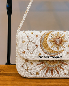 Sac à main perlé soleil lune étoile, tendance, léger, écologique, sac à bandoulière blanc, artisanal, brodé |   Personnalisé - Product Image 4