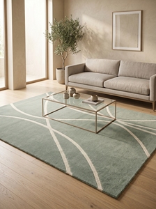 Tapis en laine tufté fait main moderne, tapis abstrait vert minimaliste, tapis contemporain personnalisé pour la vente en gros - Product Image 1