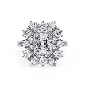 แหวนเพชรทรงรัศมีแบบ Radiant-Cut Starburst Halo เพชรเพาะเลี้ยงในห้องปฏิบัติการ ทองคำแท้ 14k, 18k ผลิตตามสั่งในสีโรสโกลด์, เยลโลว์โกลด์, ไวท์โกลด์ - Product Image 4