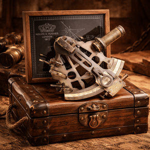 Sextante de Latón Vintage con Caja de Madera y Cristal | Instrumento de Navegación Náutica de Estilo Antiguo | Regalo Único para Boda o Graduación, Decoración - Product Image 1