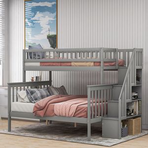 Letto a Castello Grigio con Scala e Contenitore, Dimensioni Twin Over Full, per Bambini - Product Image 3