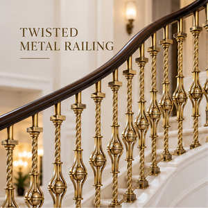 Gold Tone Twisted Metal <b>Stair</b> <b>Railing</b> with Sculpted Center Balusters for Villas Hotels and Classic Interiors - Product Image 4