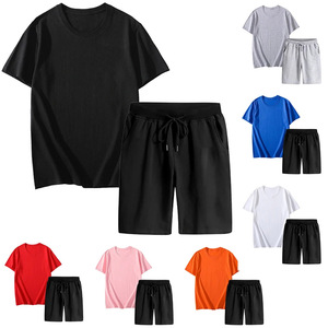 Ensemble décontracté d'été pour homme : débardeur à manches courtes et short, séchage rapide, respirant, en polyester et coton, idéal pour le fitness, le jogging, personnalisable - Product Image 1