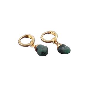 <b>Emerald</b> Raw <b>Earring</b> Gold Electroplated <b>Hoop</b> Jewelry 925 Sterling Silver Gemstone Single Bail <b>Earring</b> Unique Jewelry Gift Women - Product Image 1