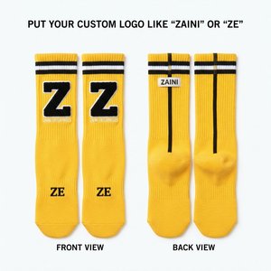 Chaussettes de compression en coton mélangé premium, tricot côtelé, épaisses 200 GSM, jaune uni, noir, imprimé numérique, sport, écologiques - Product Image 1