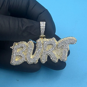 Colgante de Nombre Personalizado con Diamantes de Imitación, Chapado en Oro sobre Plata de Ley 925, Estilo Hip Hop, Moderno - Product Image 1