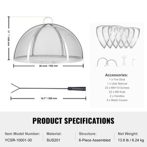 Copertura per Braciere da Esterno in Acciaio Inox, Diametro 30 Pollici, Facile da Aprire, Accessori per Braciere, Coperchio Schermo Antiscintilla - Product Image 5