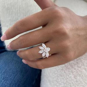Anillo de Diamantes con Corte Oval y Marquise para Mujer, Oro Rosa de 14K, Diamante Natural, Anillo Floral, Anillo de Compromiso de Lujo - Product Image 2